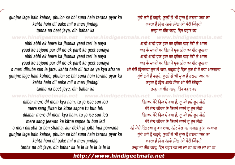 lyrics of song Goonjne Lage Hain