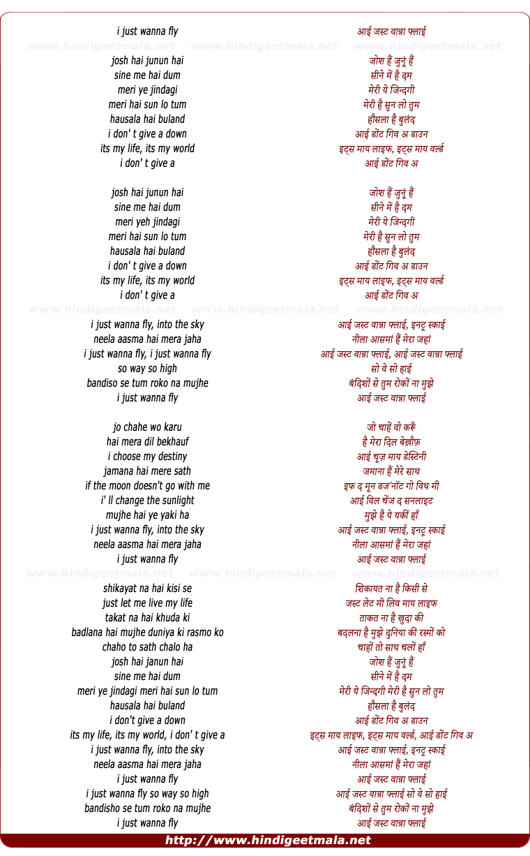 lyrics of song I Just Wanna Fly