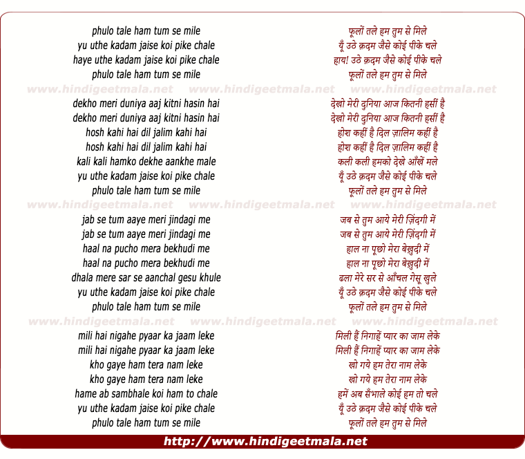 lyrics of song Phulo Tale Ham Tum Se Mile