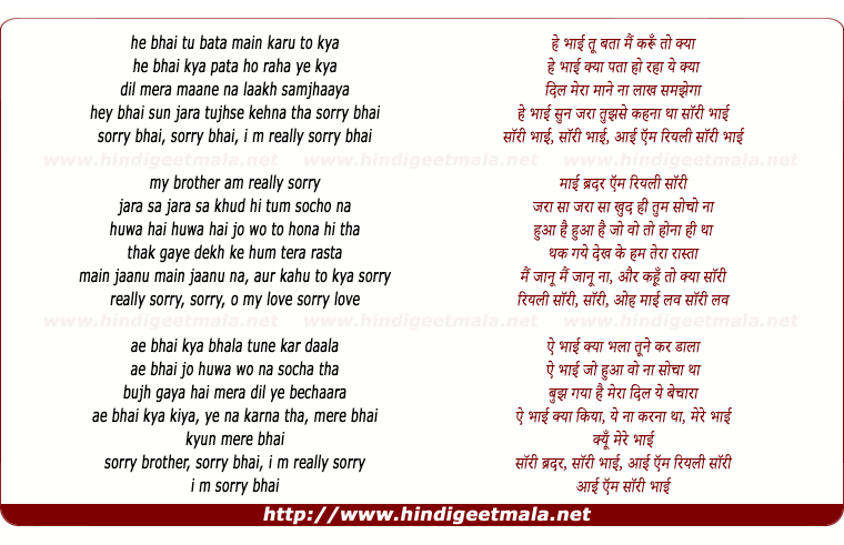 lyrics of song Sorry Bhai