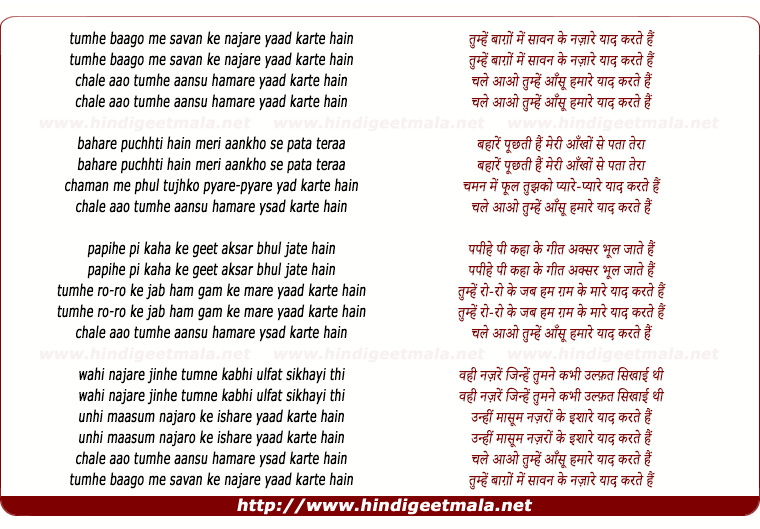 lyrics of song Tumhe Bago Me Savan Me