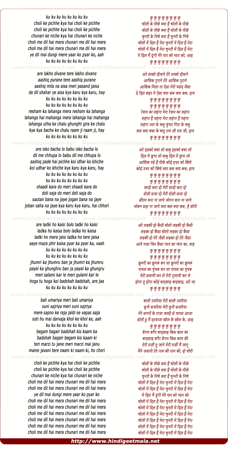 lyrics of song Choli Ke Pichhe Kya Hai