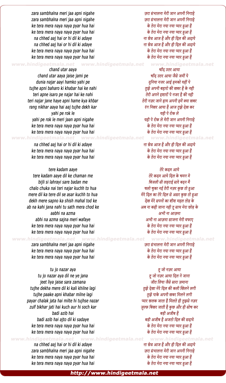 lyrics of song Zaraa Sambhalana