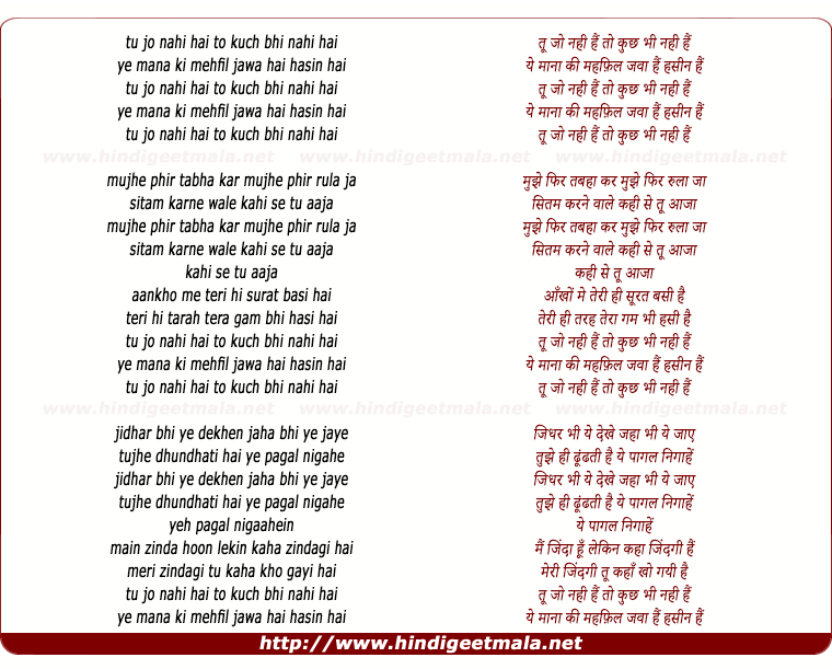 lyrics of song Tu Jo Nahin