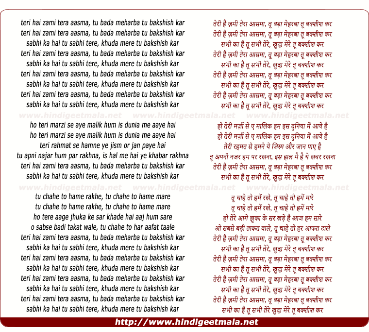 lyrics of song Teri Hai Zameen Tera Aasmaan