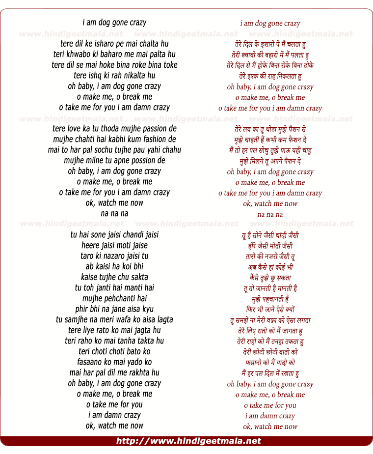 lyrics of song I Am Dog Gone Crazy