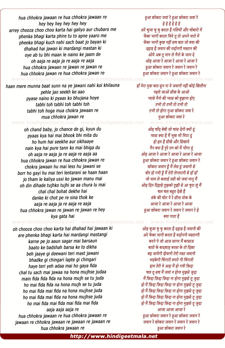 lyrics of song Hua Chokra Jawaan Re