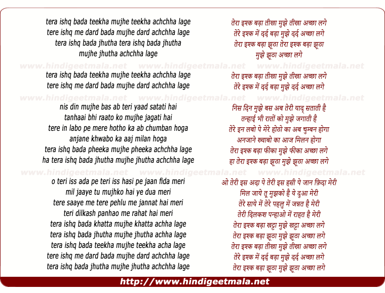 lyrics of song Tera Ishq Bada Teekha
