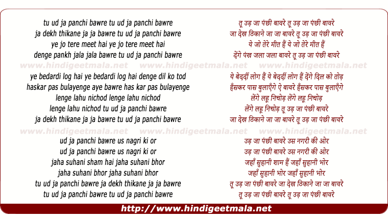 lyrics of song Tu Udd Jaa Panchhi Baware