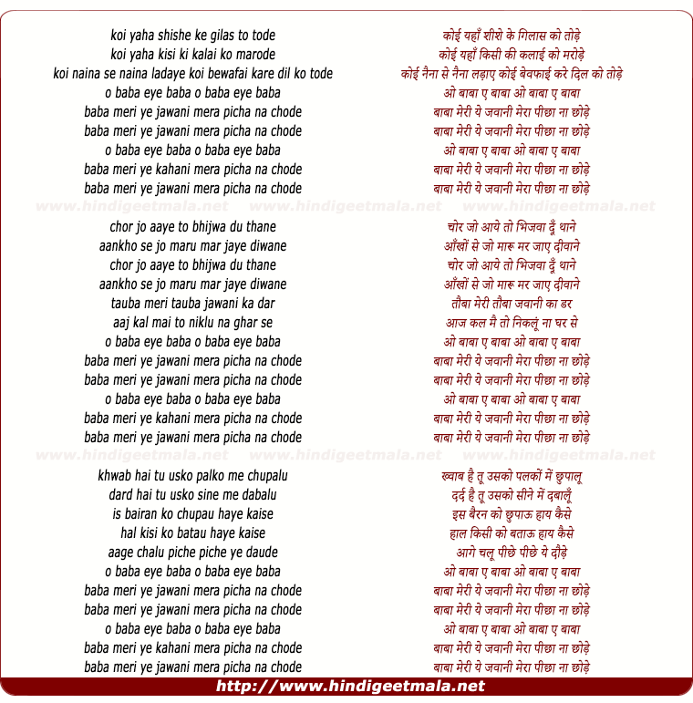 lyrics of song Meri Ye Jawani Mera Picha Na Chode