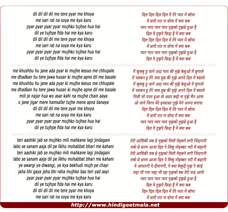 lyrics of song Dil Dil Dil Main Tere Pyar Me Khoya
