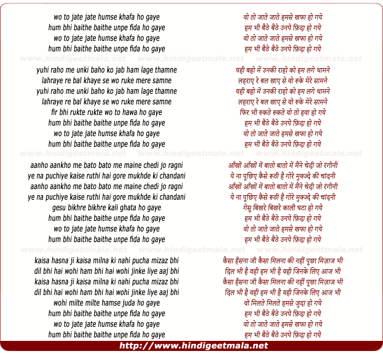 lyrics of song Vo To Jate Jate Humse Khafa Ho Gaye