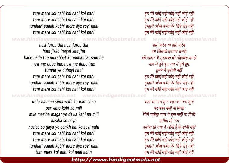 lyrics of song Tum Mere Koi Nahi