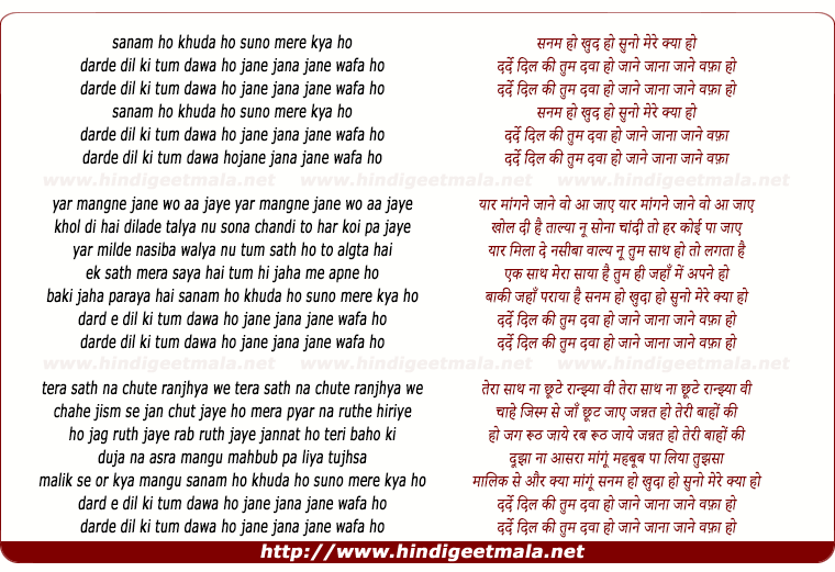 lyrics of song Sanam Ho Khuda Ho, Suno Mere Kya Ho