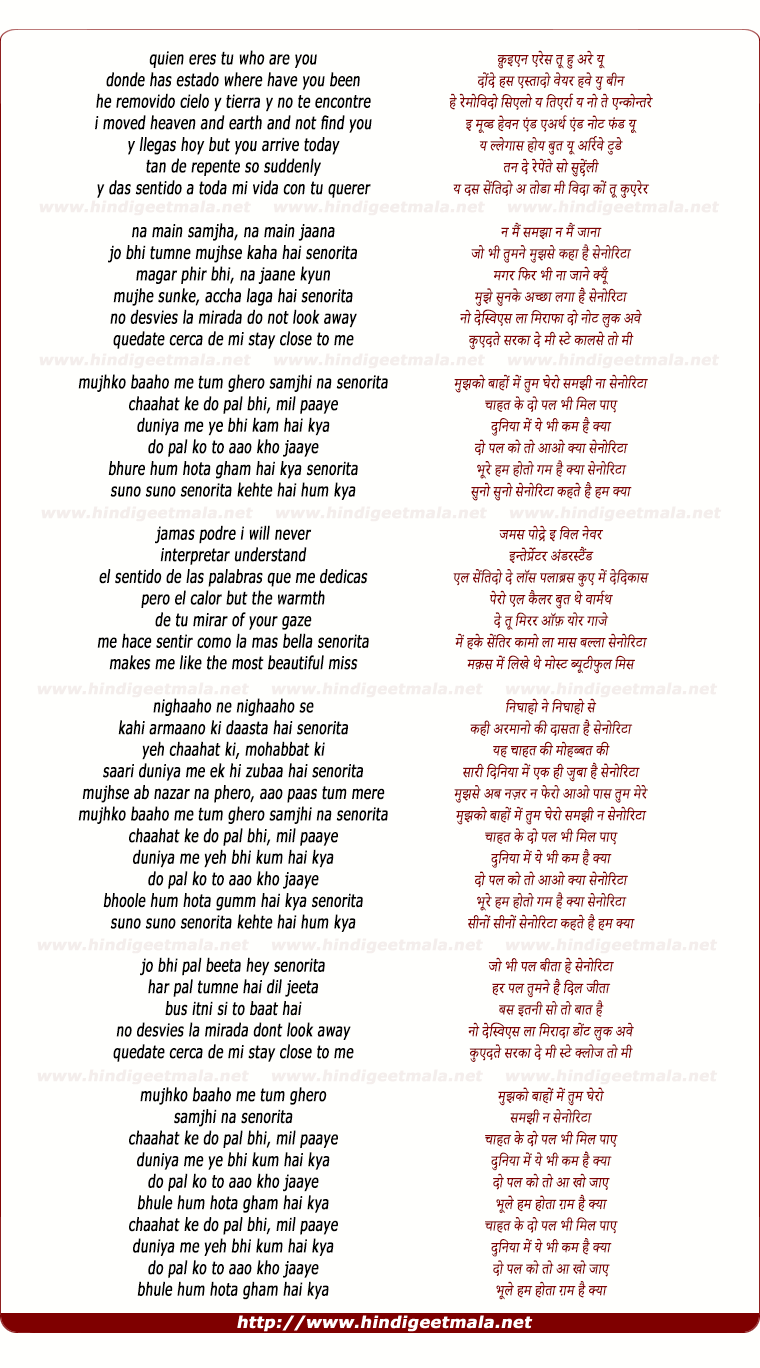 lyrics of song Senorita (Remix)