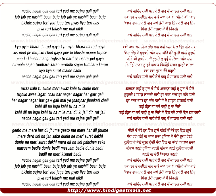 lyrics of song Nache Nagin Gali Gali