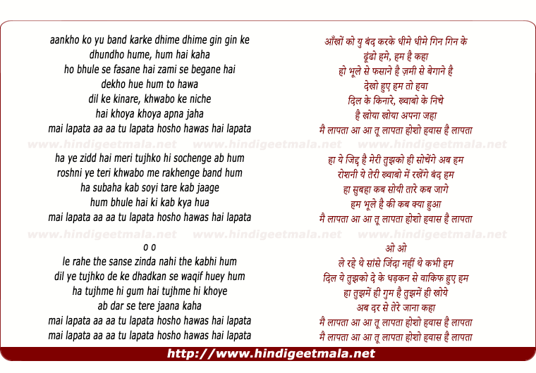 lyrics of song Hosho Hawaas Hai Laapata (Remix)