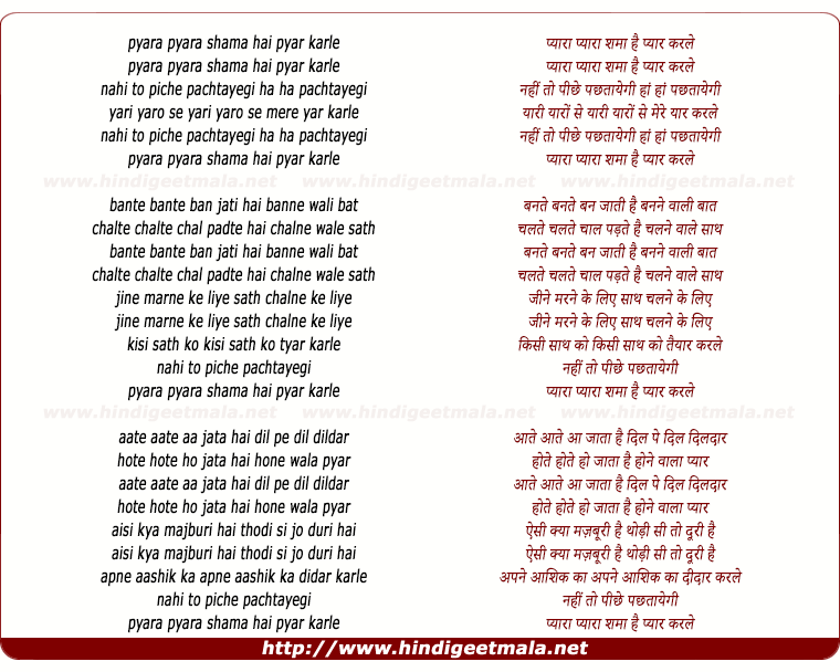 lyrics of song Pyara Pyara Samaan Hai