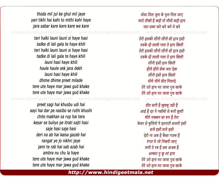 lyrics of song Teri Halki Looni Looni Si Haye Hasi