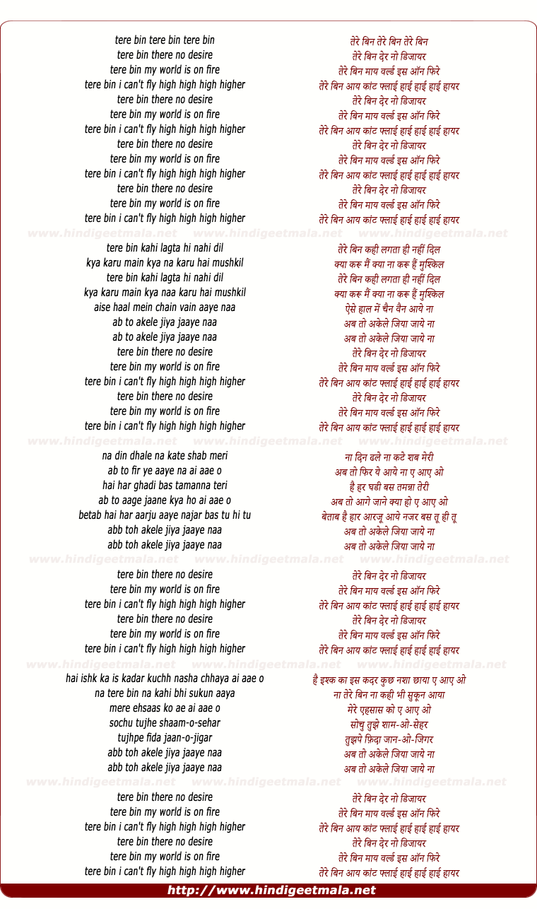 lyrics of song Tere Bin (Remix)