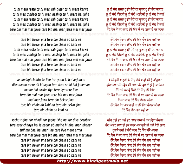 lyrics of song Tu Hi Mera