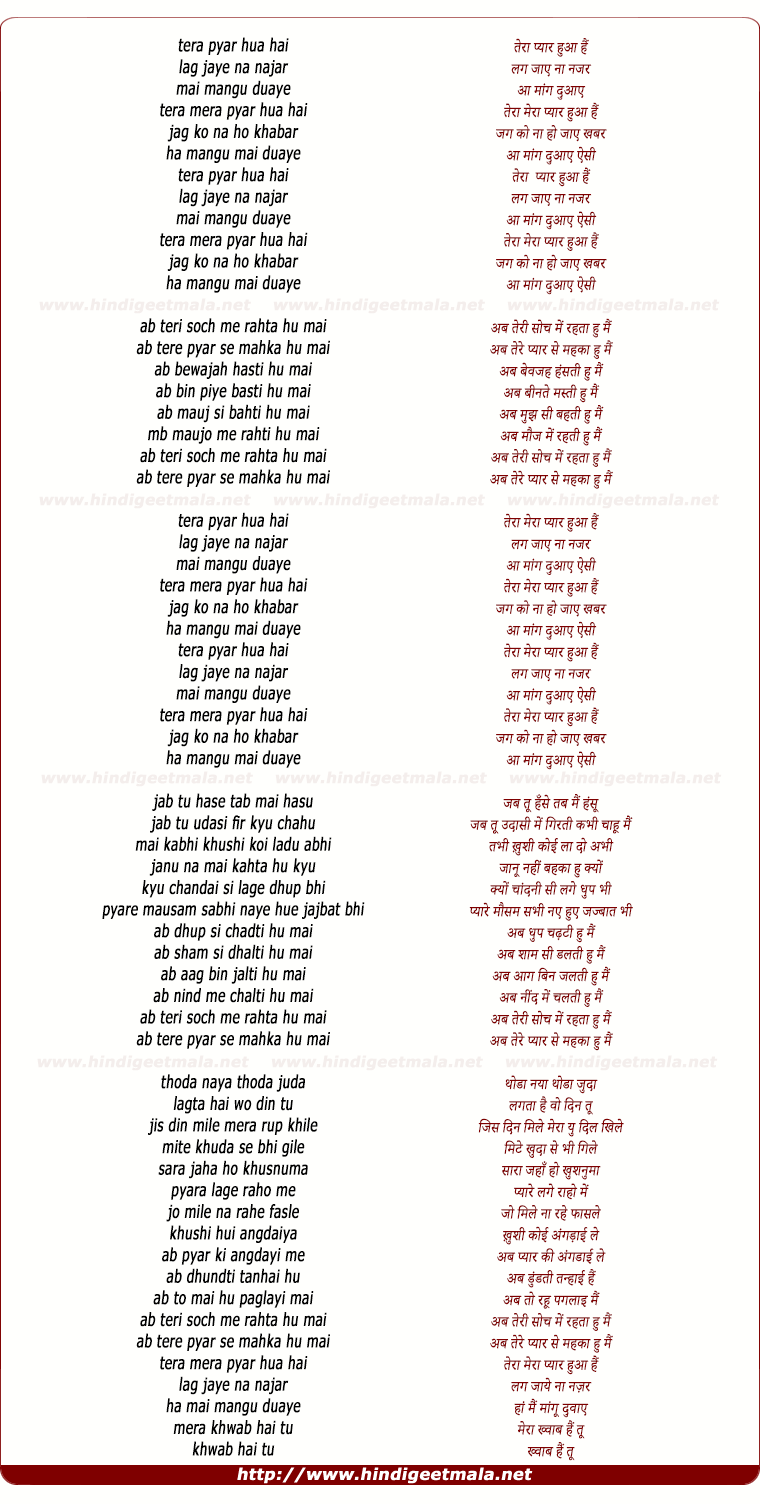 lyrics of song Tere Mera Pyar (Remix)