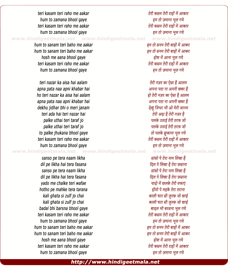 lyrics of song Teri Kasam Teri Rahe