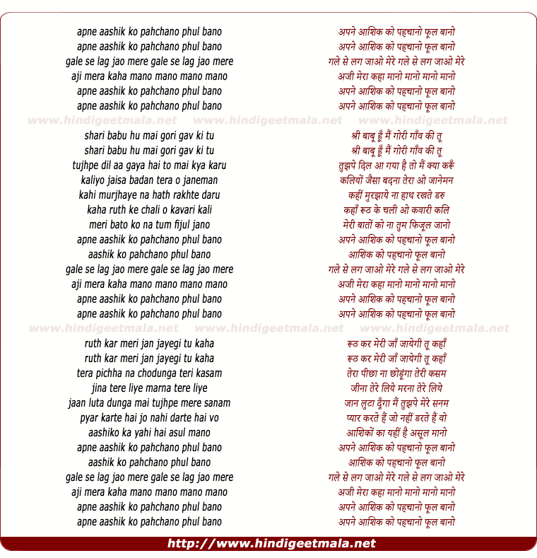 lyrics of song Apne Aashiq Ko Pehchano