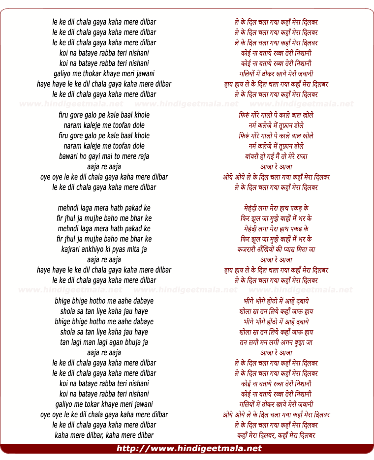 lyrics of song Leke Dil Chala Gaya