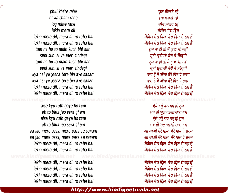 lyrics of song Lekin Mera Dil