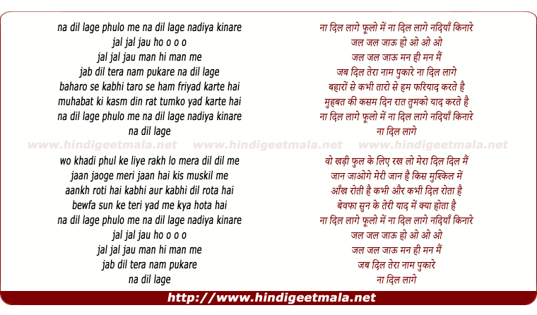 lyrics of song Na Dil Lage Phulo Me