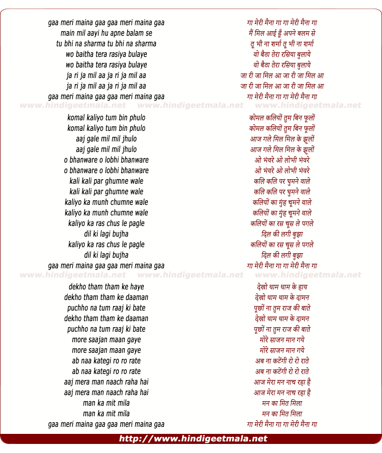 lyrics of song Gaa Meri Maina Ga