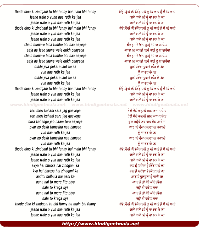 lyrics of song Thode Dino Ki Zindagani