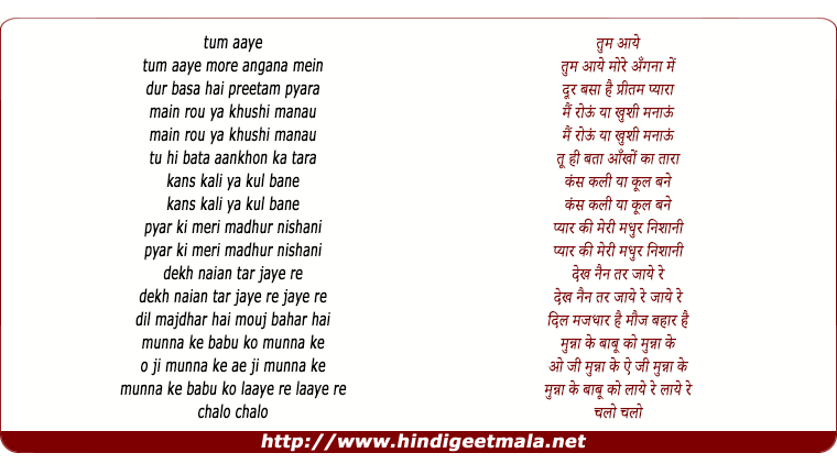 lyrics of song Tum Aaye More Angna Me