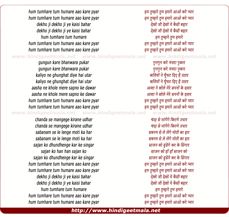 lyrics of song Hum Tumhare Tum Hamare