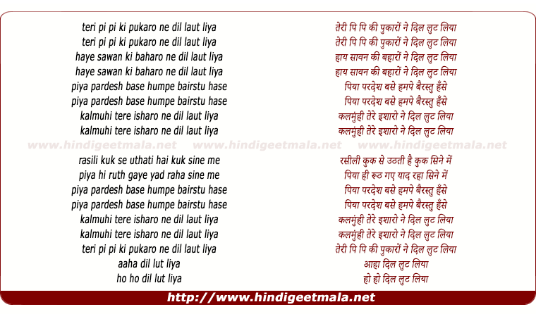 lyrics of song Teri Pee Pee Ki Pukaro Ne