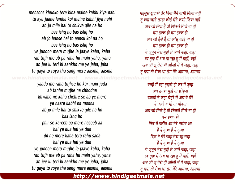 lyrics of song Ye Junoon Mera