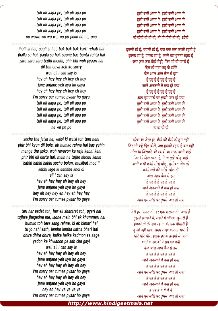 lyrics of song Tumse Pyar Ho Gaya Jane Anjane Ye Kya Ho Gaya