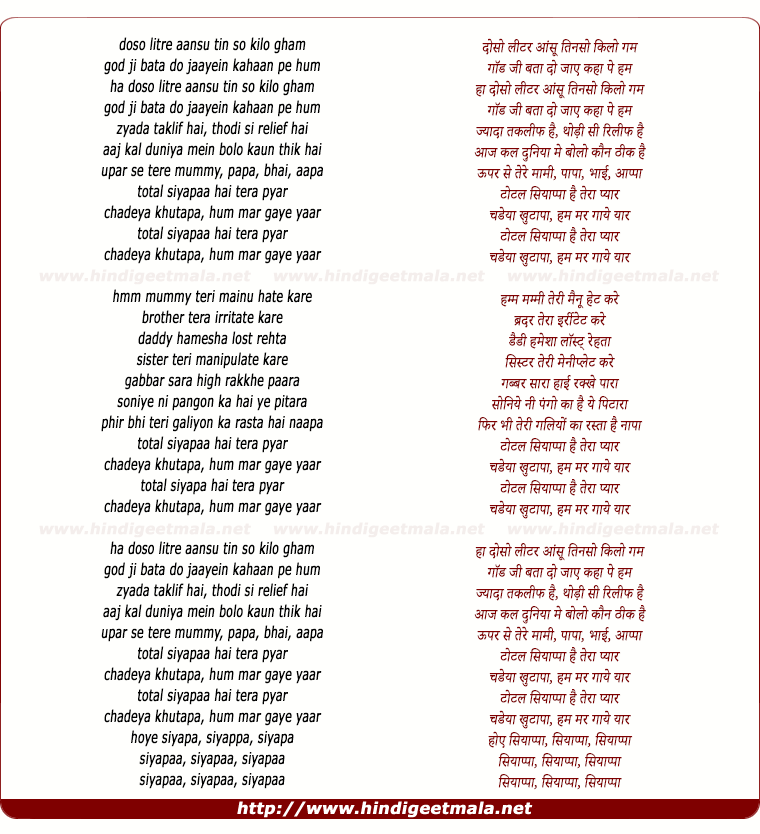 lyrics of song Total Siyapaa - Title Song