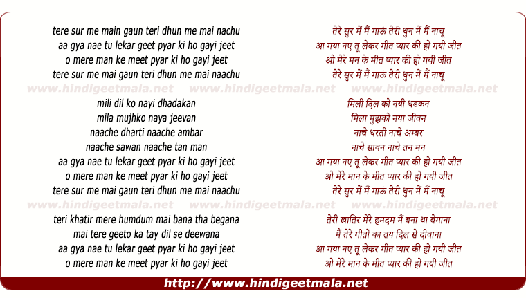 lyrics of song Tere Sur Mein Main Gau