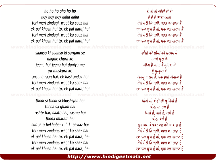 lyrics of song Teri Meri Zindagi (I)