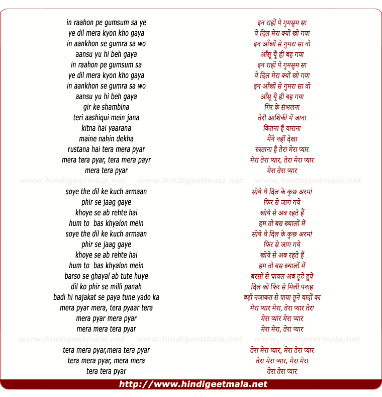 lyrics of song Tera Mera