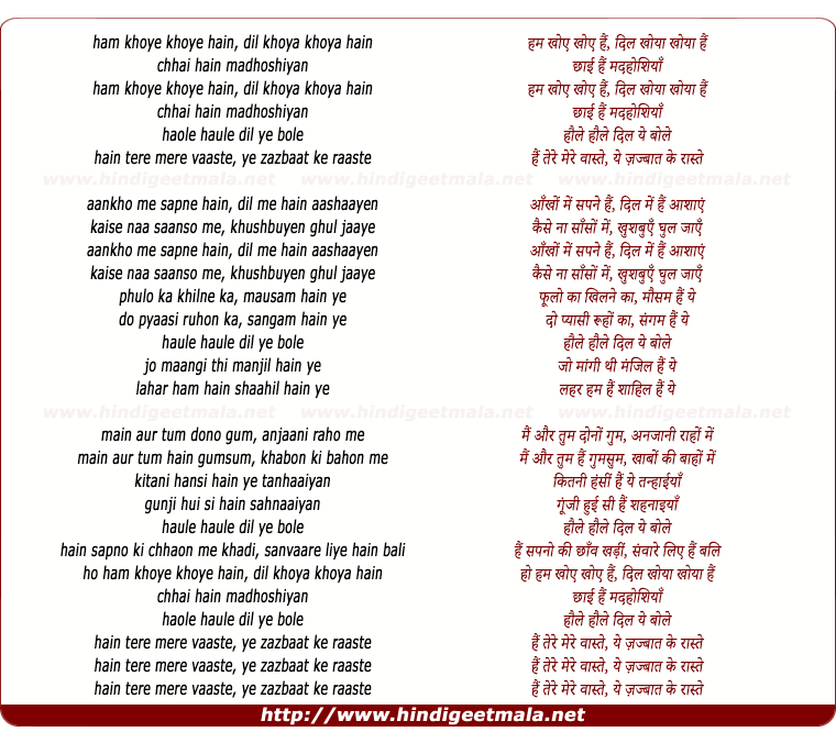 lyrics of song Hum Khoye Khoye Hai
