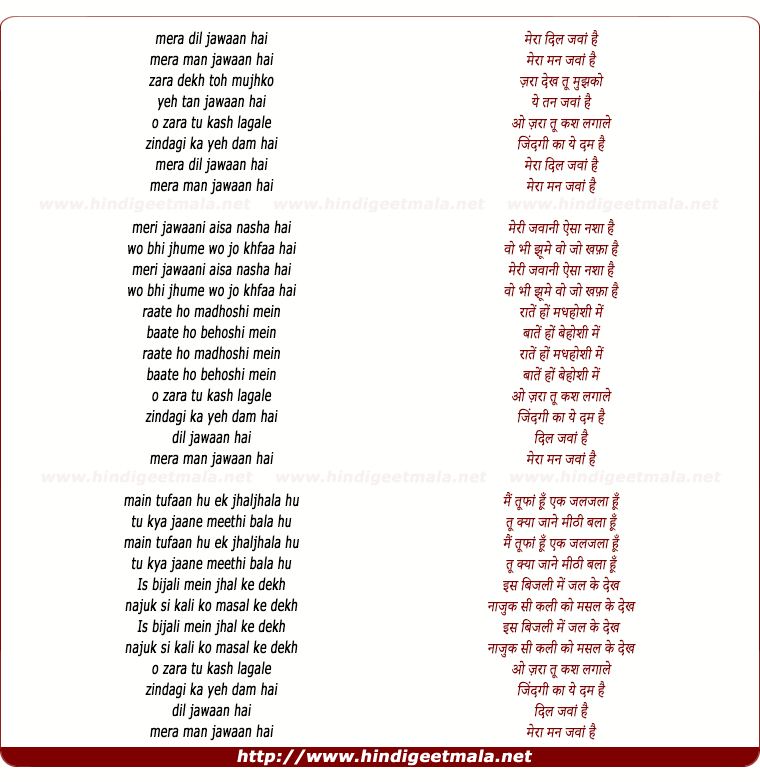 lyrics of song Mera Dil Jawaan Hai