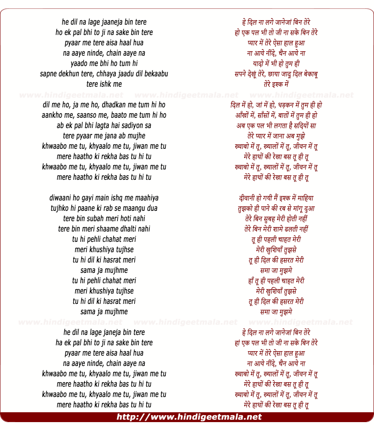 lyrics of song Hey Dil Na Lage