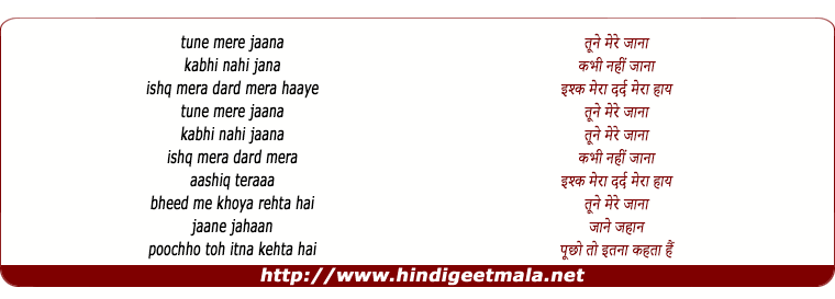 lyrics of song Tune Mere Janaa