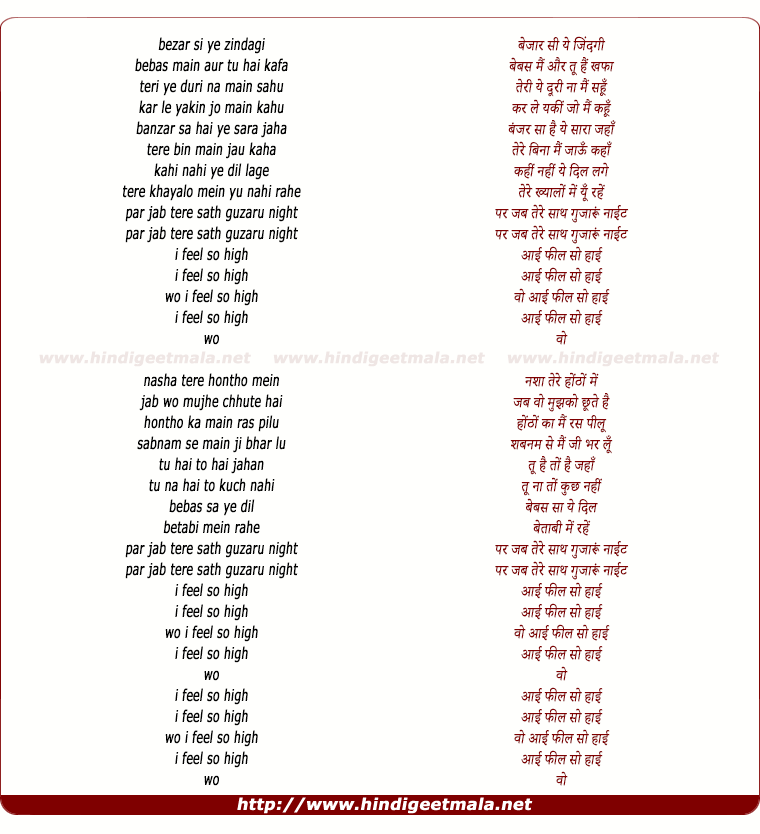 lyrics of song I Feel So High